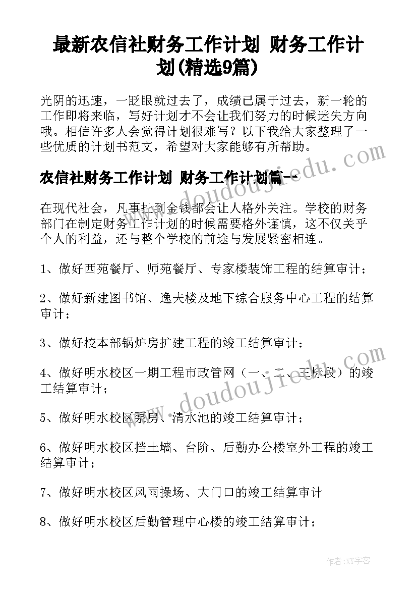 最新农信社财务工作计划 财务工作计划(精选9篇)