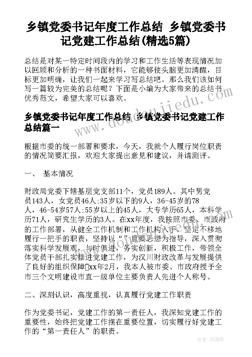 乡镇党委书记年度工作总结 乡镇党委书记党建工作总结(精选5篇)