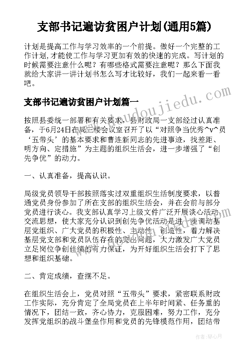 支部书记遍访贫困户计划(通用5篇)