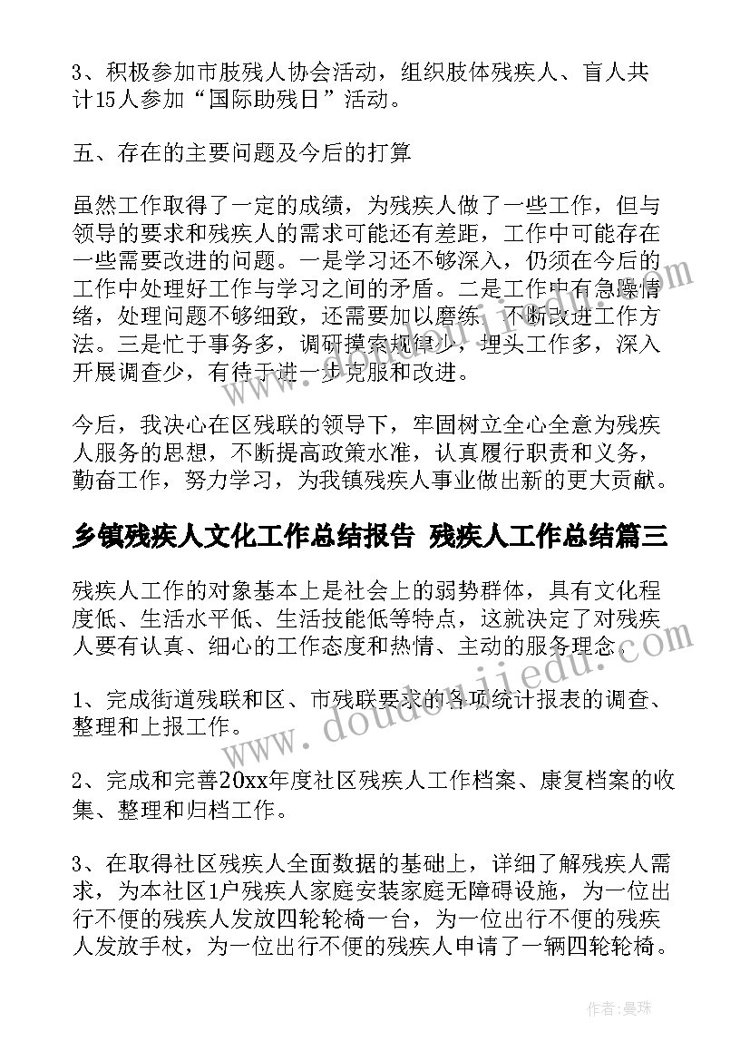 乡镇残疾人文化工作总结报告 残疾人工作总结(大全5篇)