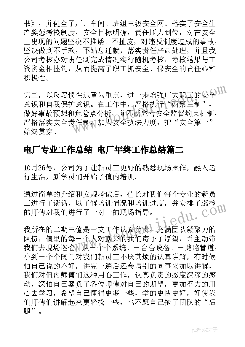 2023年电厂专业工作总结 电厂年终工作总结(精选10篇)