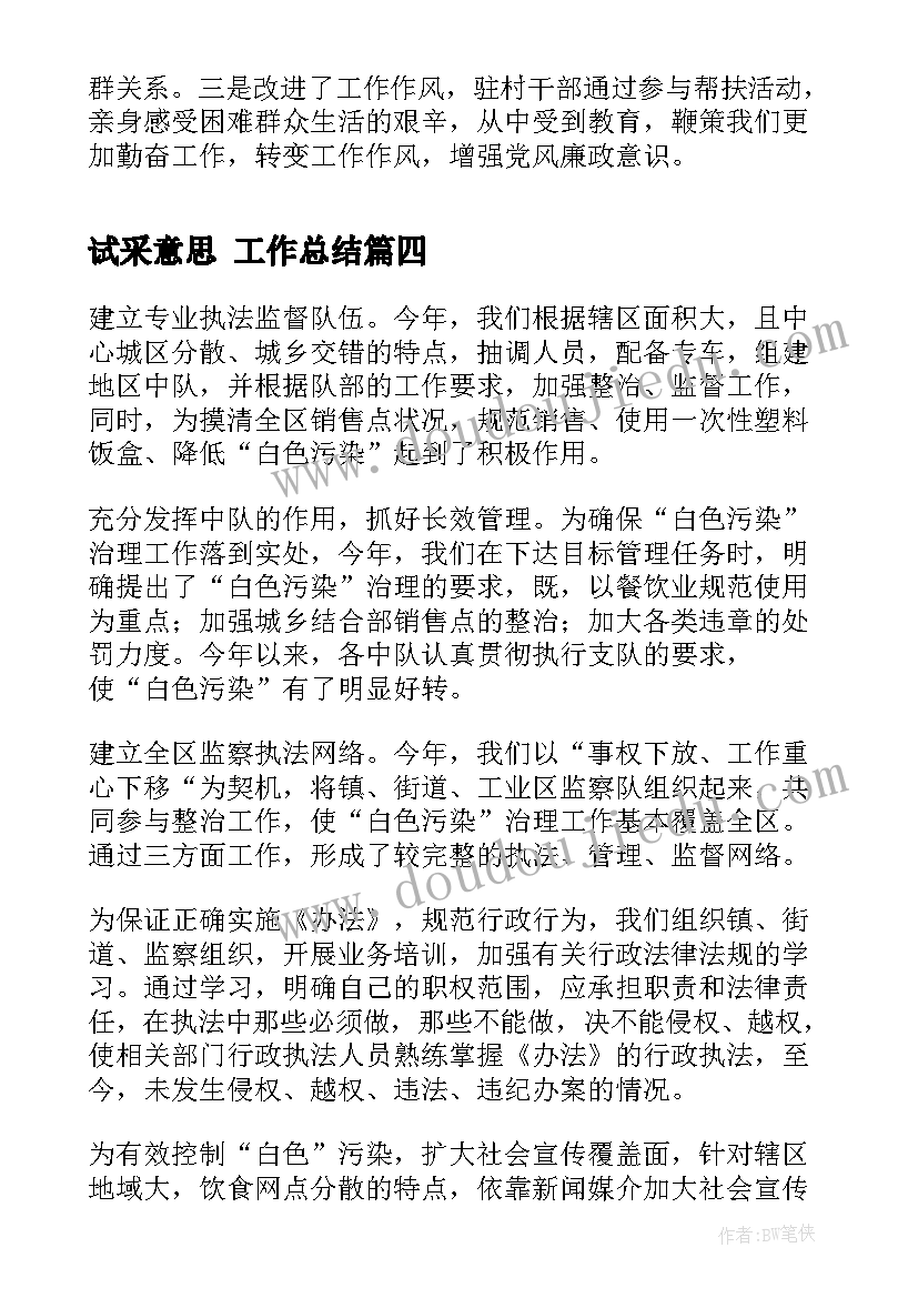 2023年试采意思 工作总结(大全6篇)