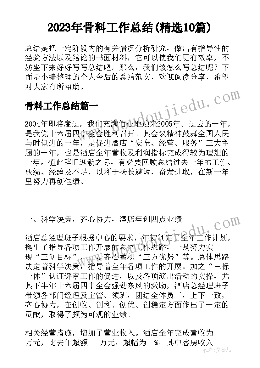 2023年骨料工作总结(精选10篇)