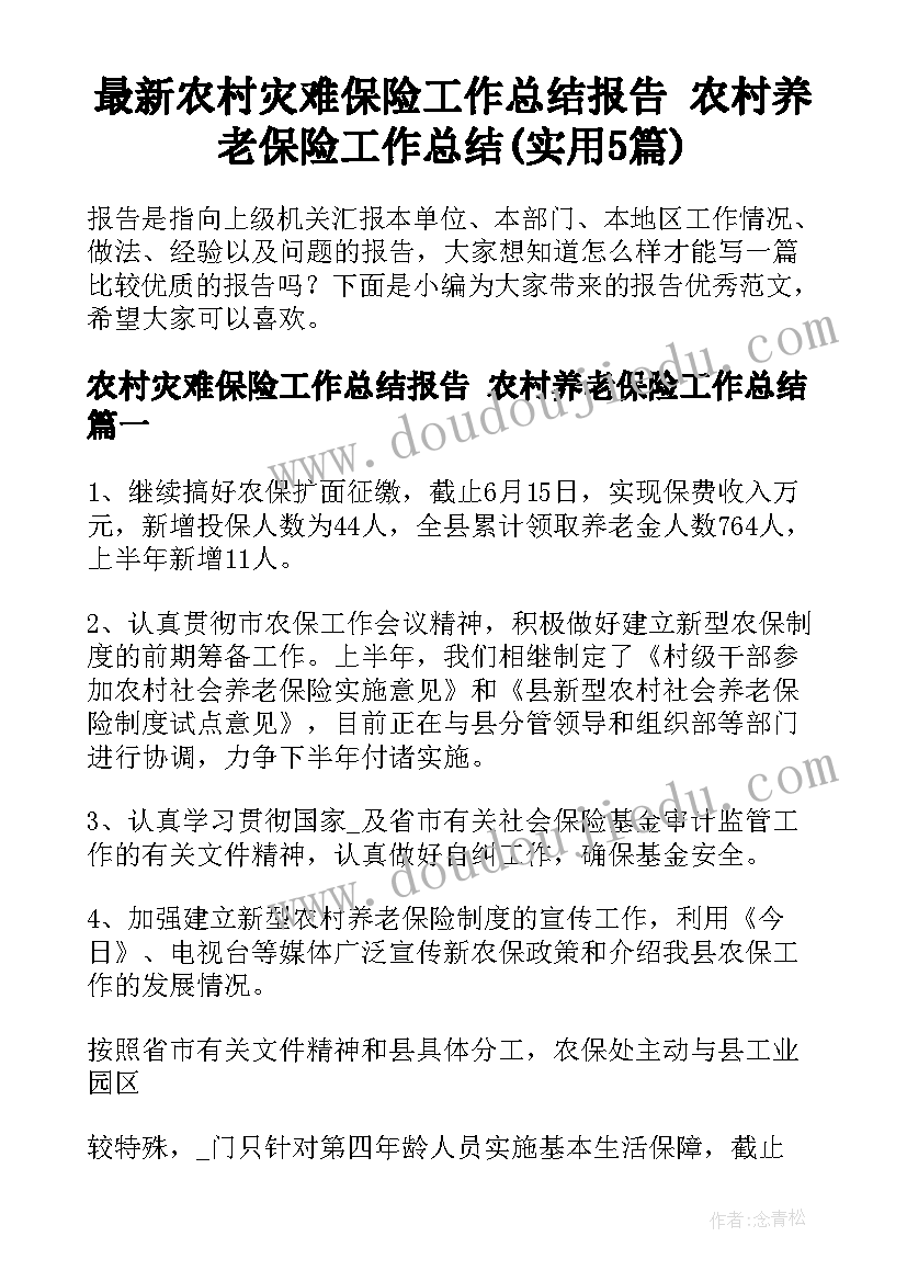 最新农村灾难保险工作总结报告 农村养老保险工作总结(实用5篇)