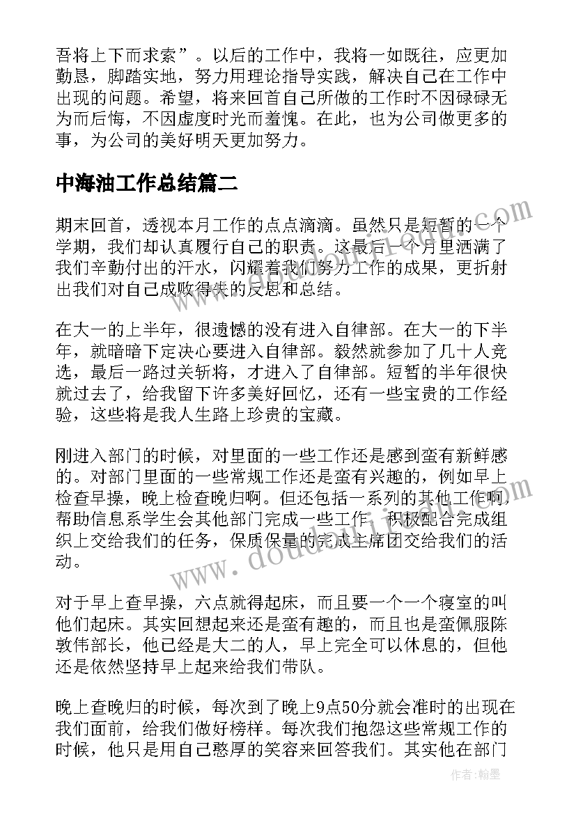 2023年中海油工作总结(汇总9篇)