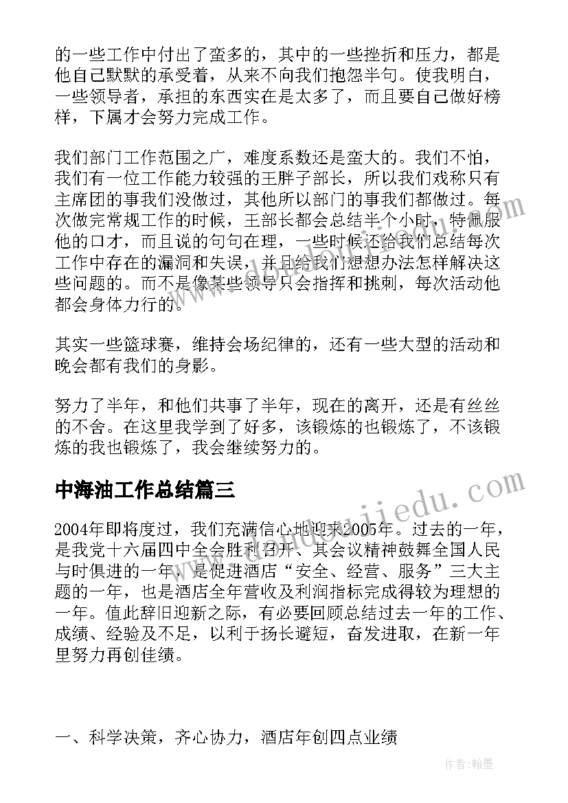 2023年中海油工作总结(汇总9篇)