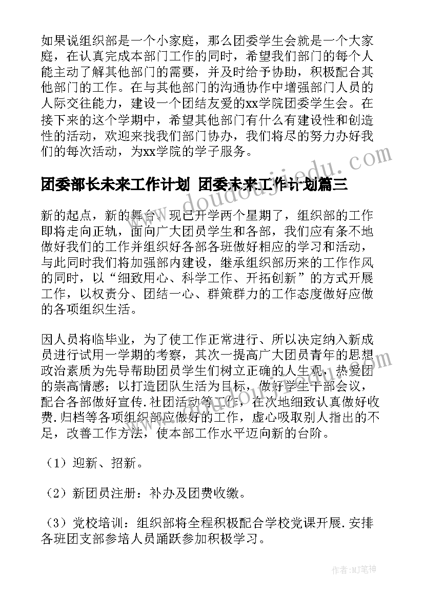 2023年团委部长未来工作计划 团委未来工作计划(实用5篇)