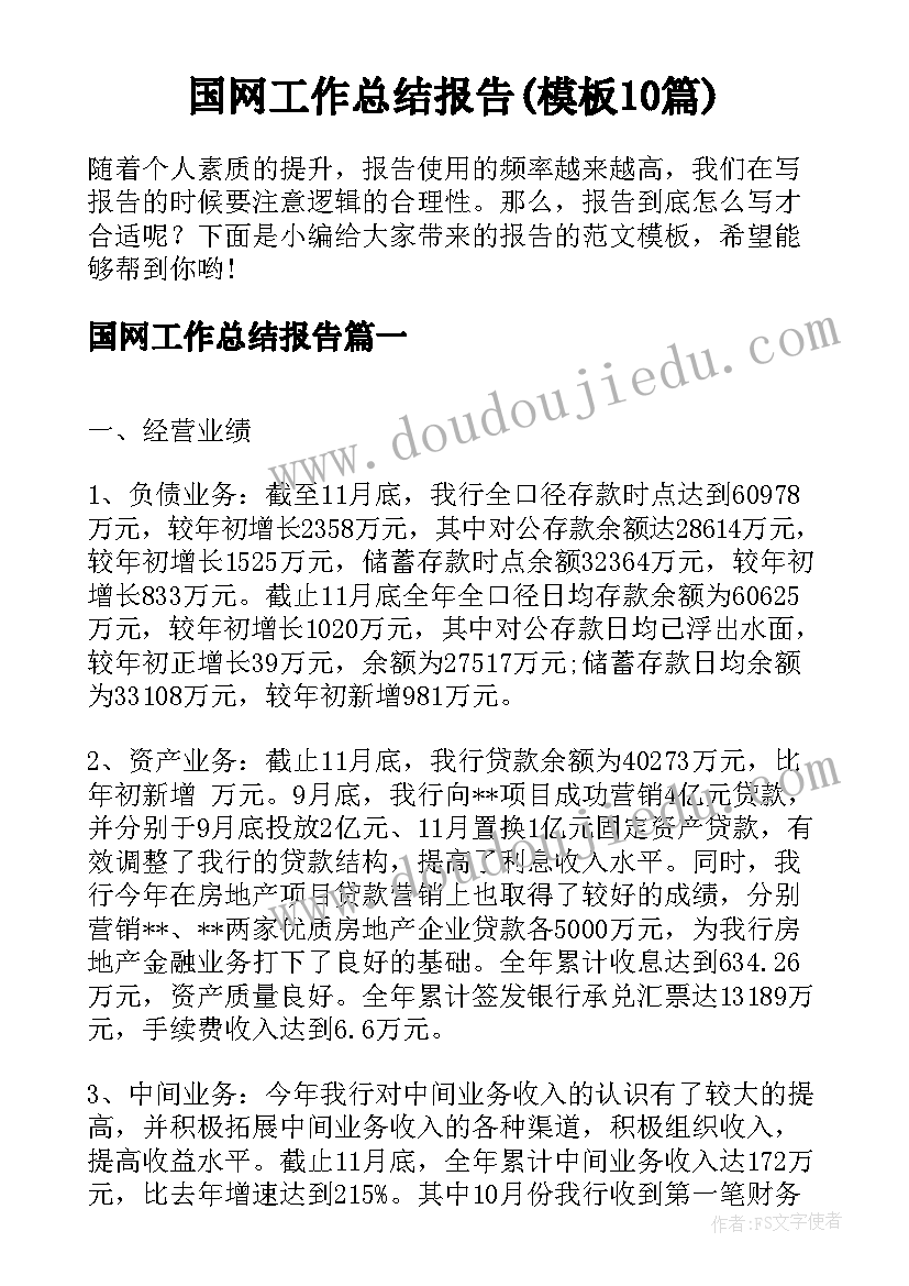 国网工作总结报告(模板10篇)