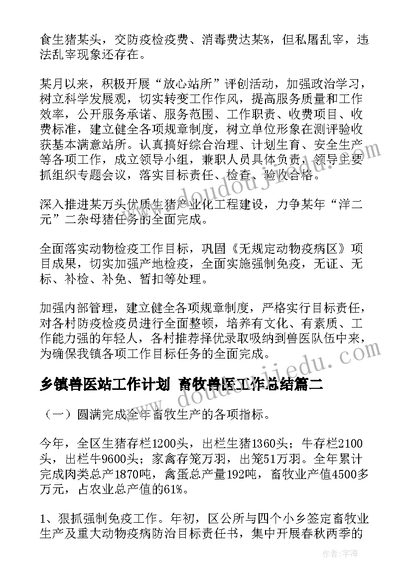 2023年乡镇兽医站工作计划 畜牧兽医工作总结(模板10篇)