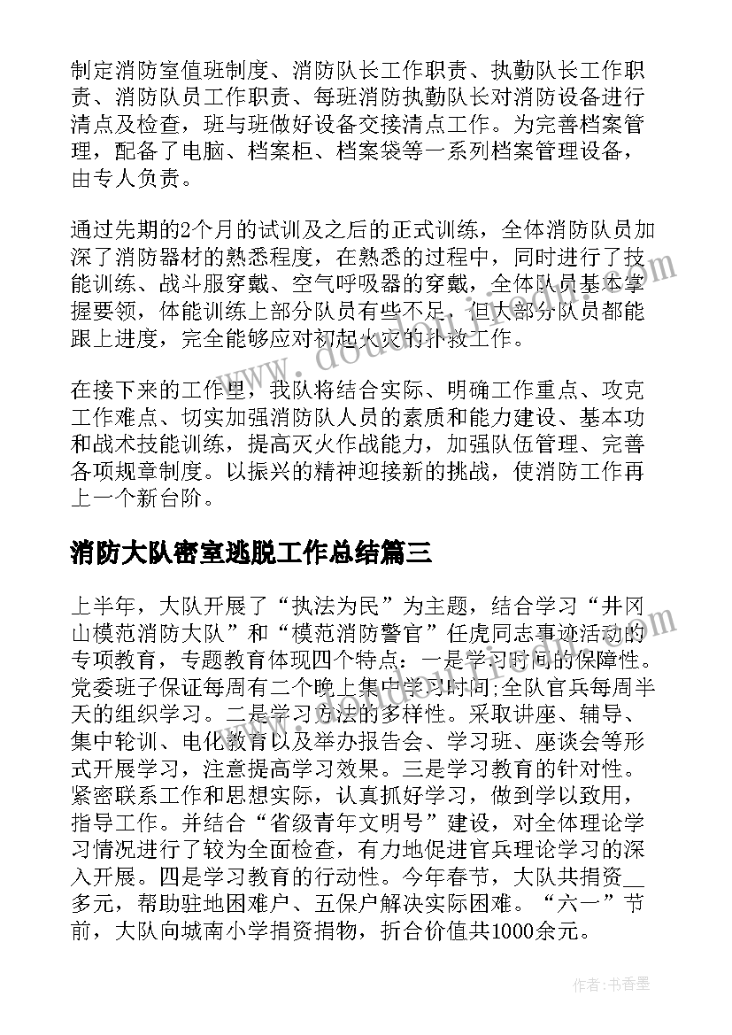 最新消防大队密室逃脱工作总结(实用8篇)