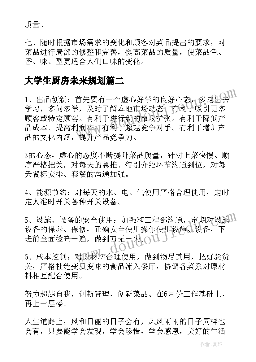 2023年大学生厨房未来规划(优秀5篇)