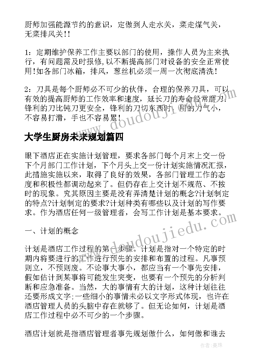 2023年大学生厨房未来规划(优秀5篇)