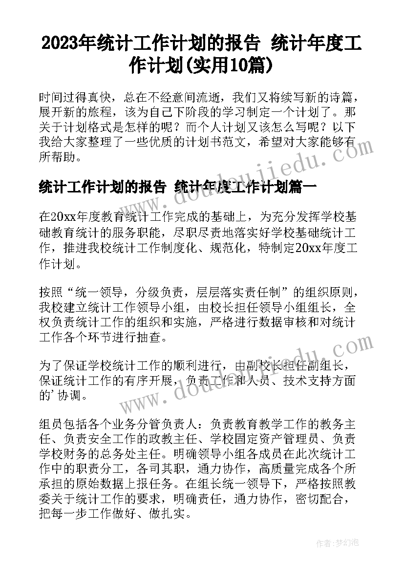 2023年统计工作计划的报告 统计年度工作计划(实用10篇)