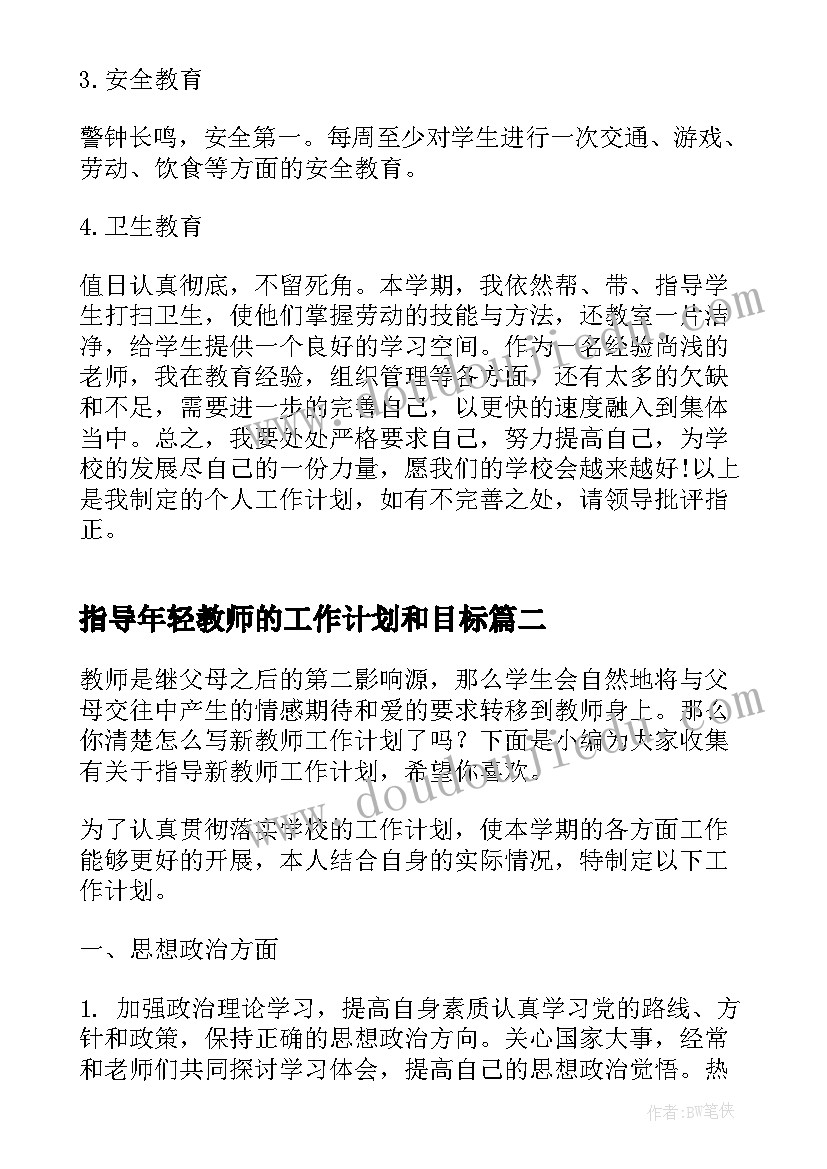 2023年指导年轻教师的工作计划和目标(大全9篇)