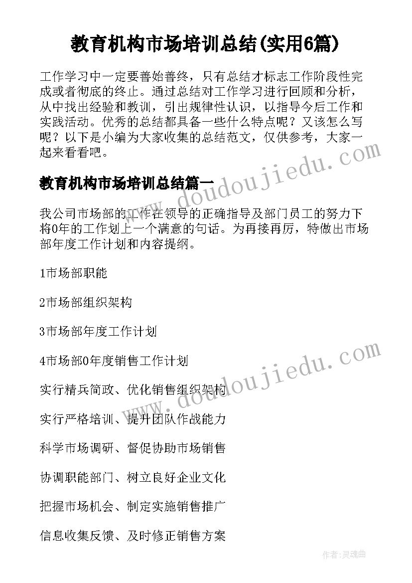 教育机构市场培训总结(实用6篇)