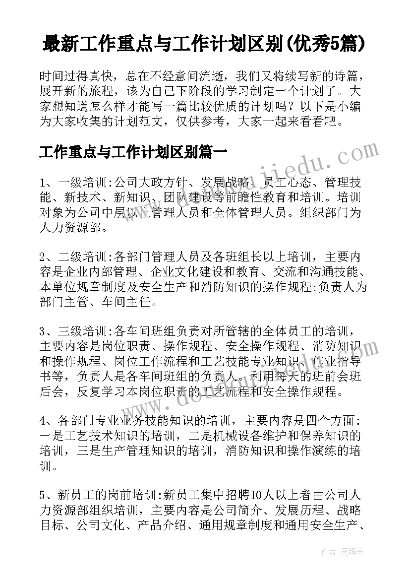 最新工作重点与工作计划区别(优秀5篇)