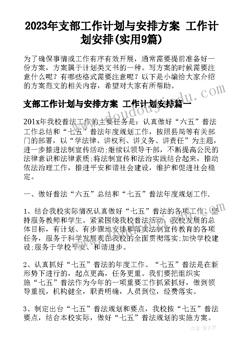 2023年支部工作计划与安排方案 工作计划安排(实用9篇)