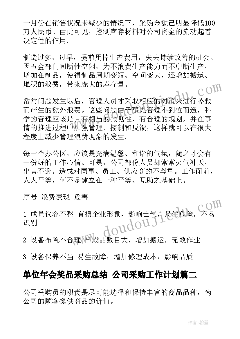 2023年单位年会奖品采购总结 公司采购工作计划(汇总8篇)