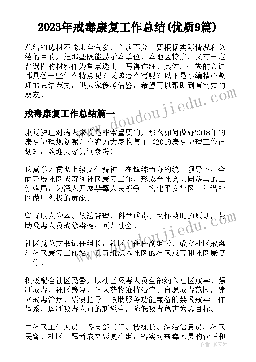 2023年戒毒康复工作总结(优质9篇)