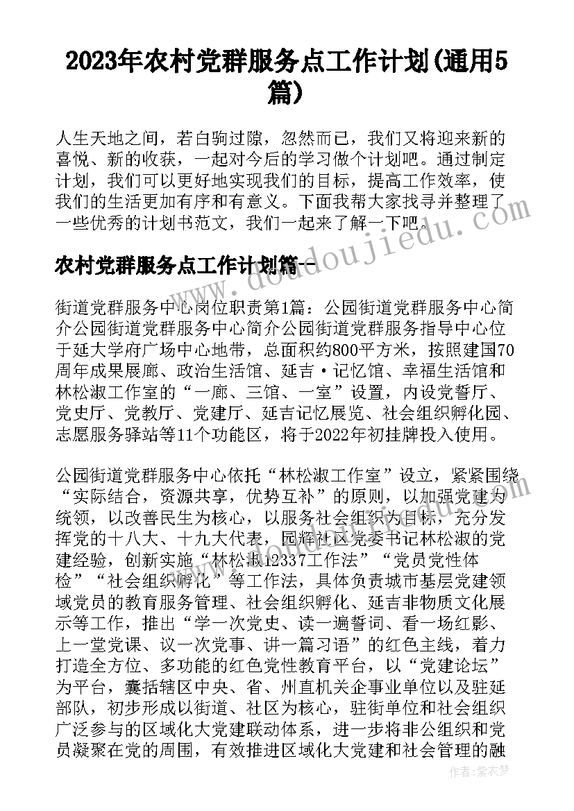 2023年农村党群服务点工作计划(通用5篇)