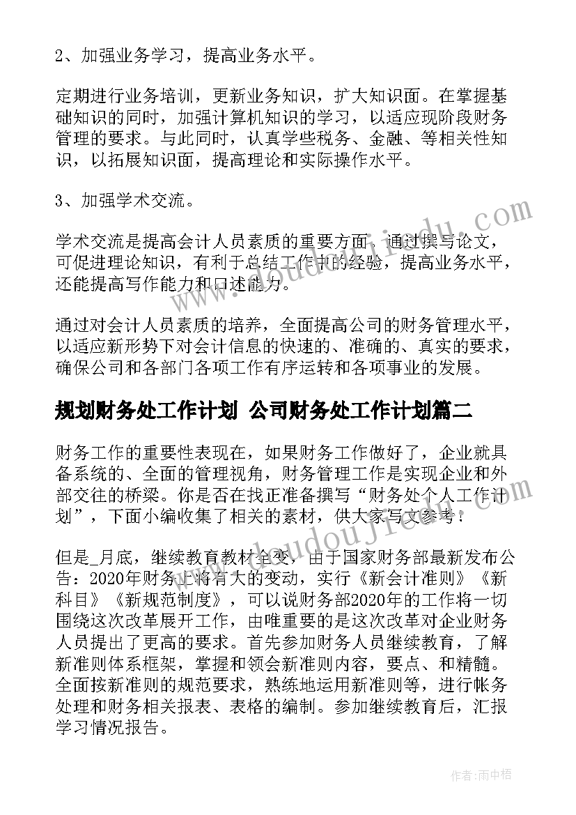 2023年规划财务处工作计划 公司财务处工作计划(通用5篇)