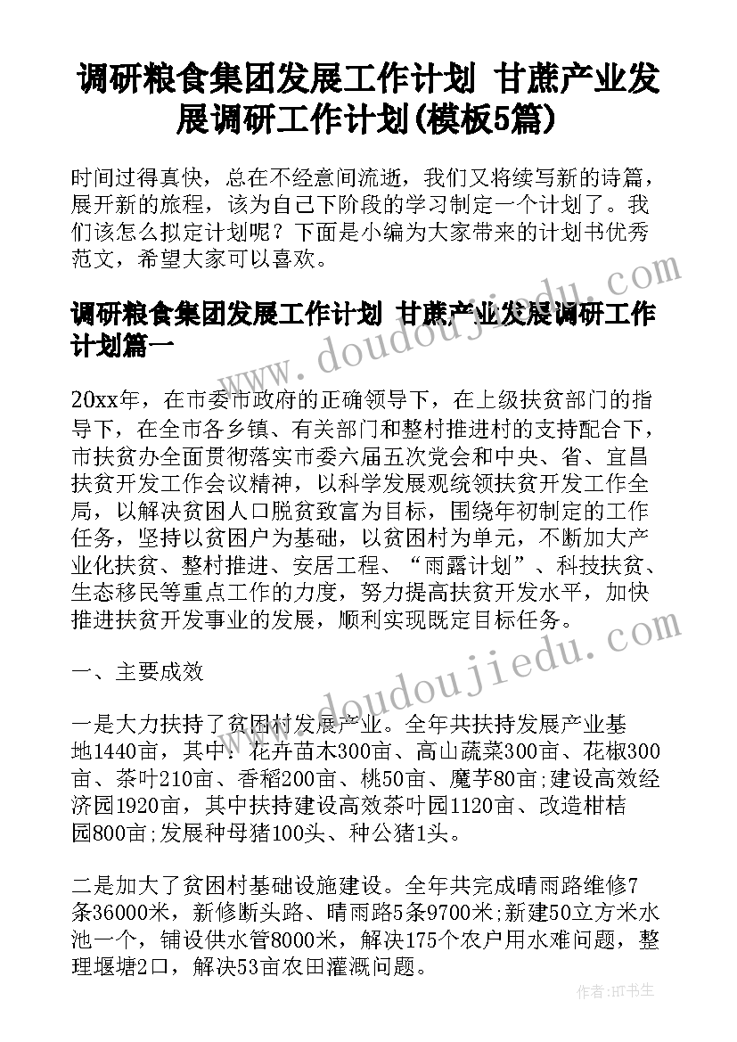 调研粮食集团发展工作计划 甘蔗产业发展调研工作计划(模板5篇)