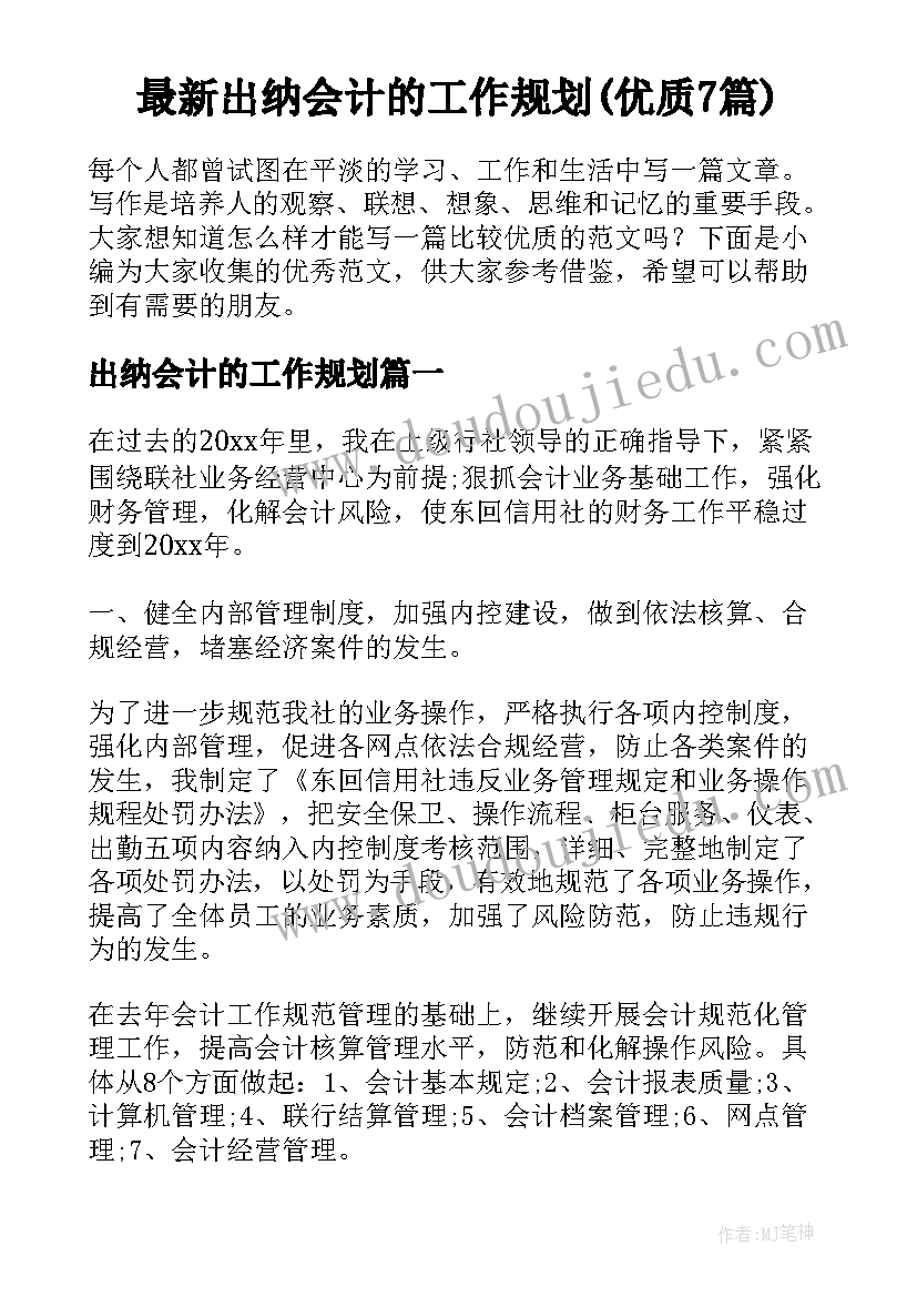 最新出纳会计的工作规划(优质7篇)