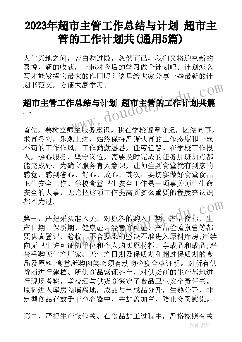 2023年超市主管工作总结与计划 超市主管的工作计划共(通用5篇)