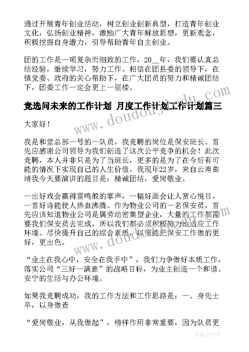 2023年竞选问未来的工作计划 月度工作计划工作计划(精选10篇)