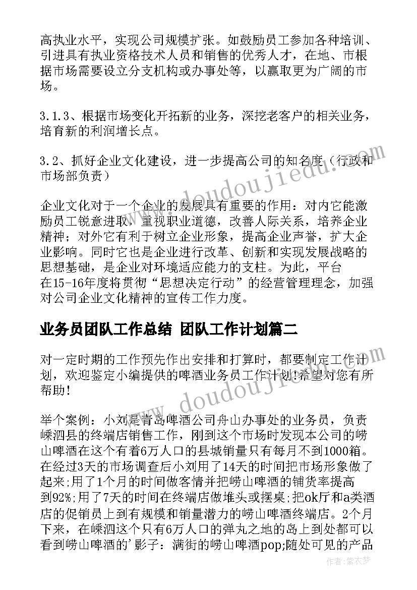 最新业务员团队工作总结 团队工作计划(优质8篇)