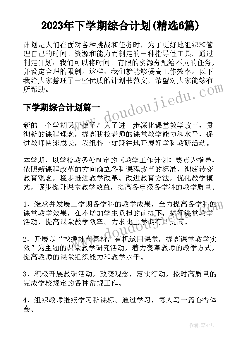 2023年下学期综合计划(精选6篇)