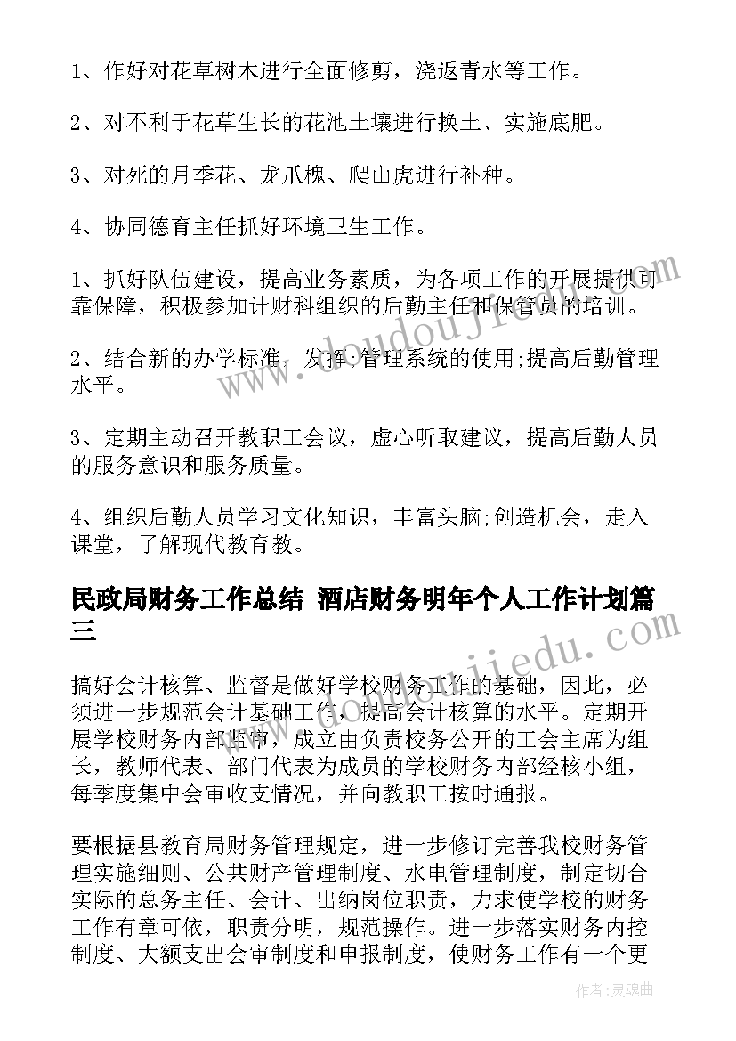 最新民政局财务工作总结 酒店财务明年个人工作计划(优秀8篇)