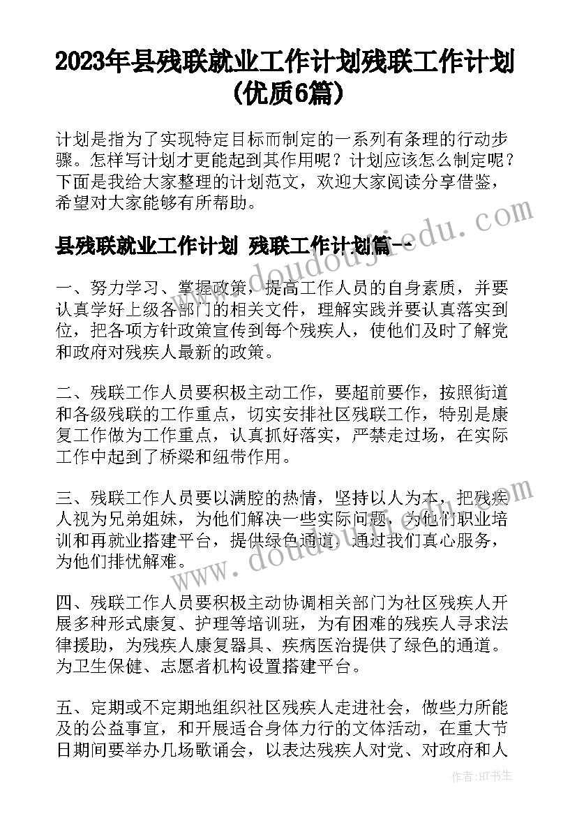 2023年县残联就业工作计划 残联工作计划(优质6篇)