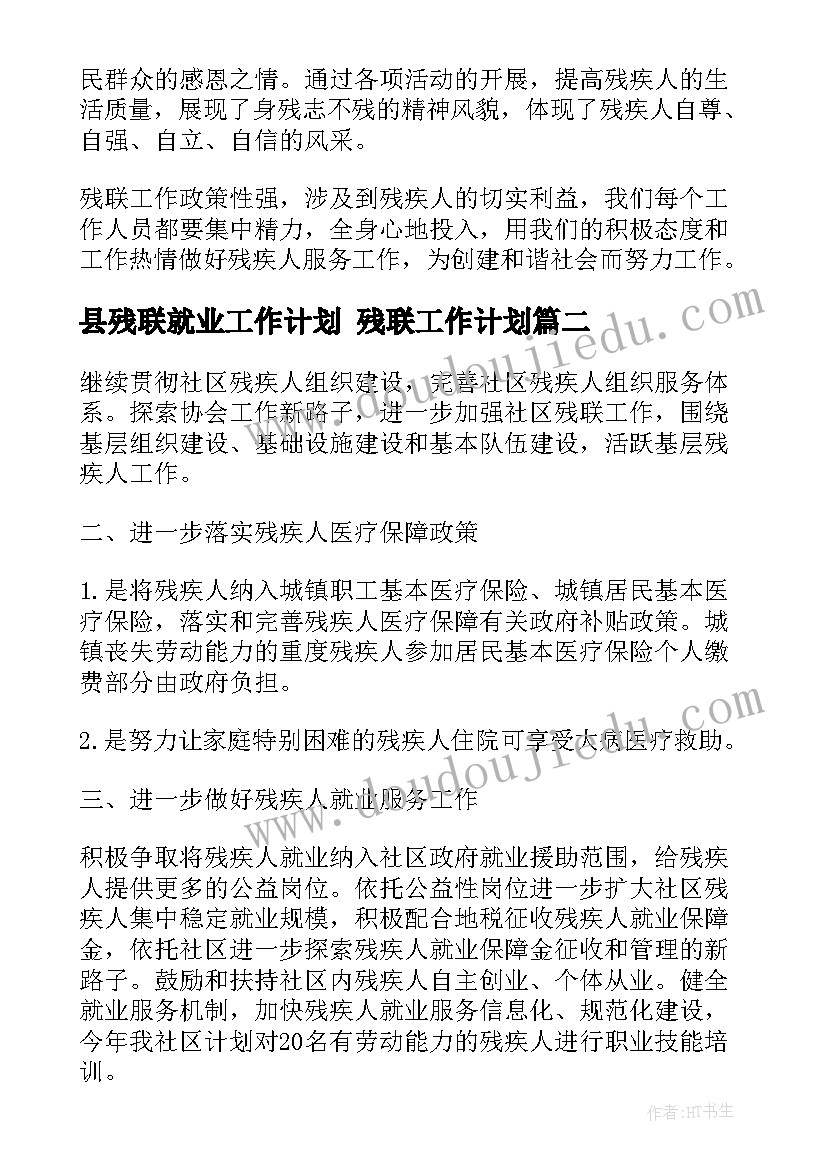 2023年县残联就业工作计划 残联工作计划(优质6篇)