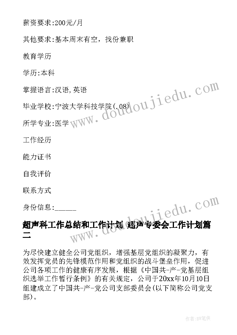 2023年超声科工作总结和工作计划 超声专委会工作计划(优秀5篇)