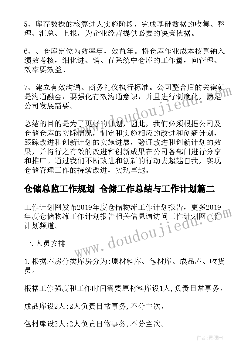 2023年仓储总监工作规划 仓储工作总结与工作计划(优质7篇)