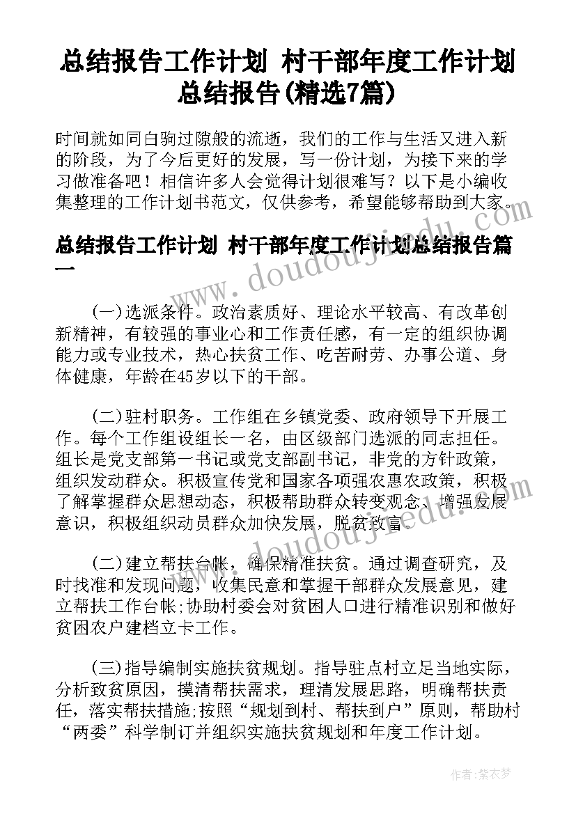 总结报告工作计划 村干部年度工作计划总结报告(精选7篇)