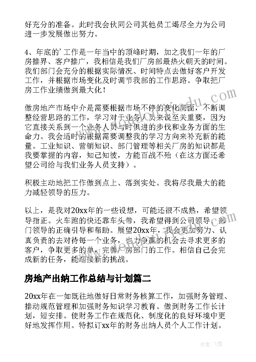 2023年房地产出纳工作总结与计划(实用5篇)