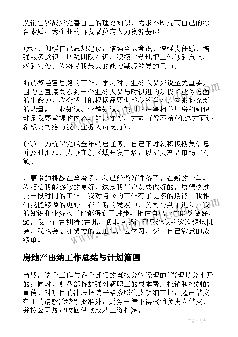 2023年房地产出纳工作总结与计划(实用5篇)