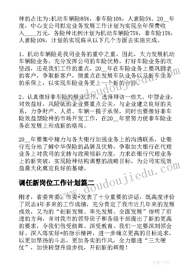 最新调任新岗位工作计划(模板5篇)