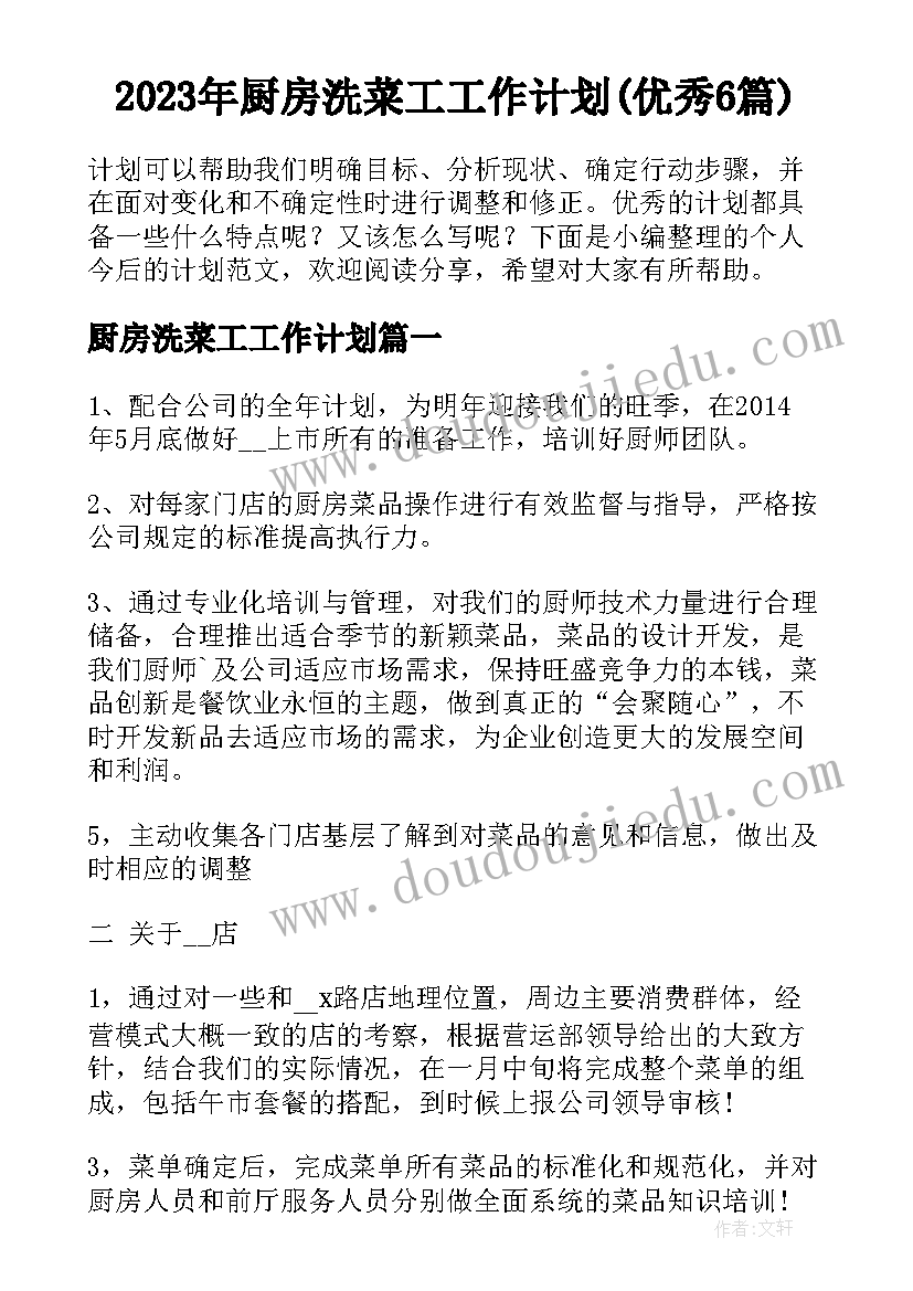 2023年厨房洗菜工工作计划(优秀6篇)