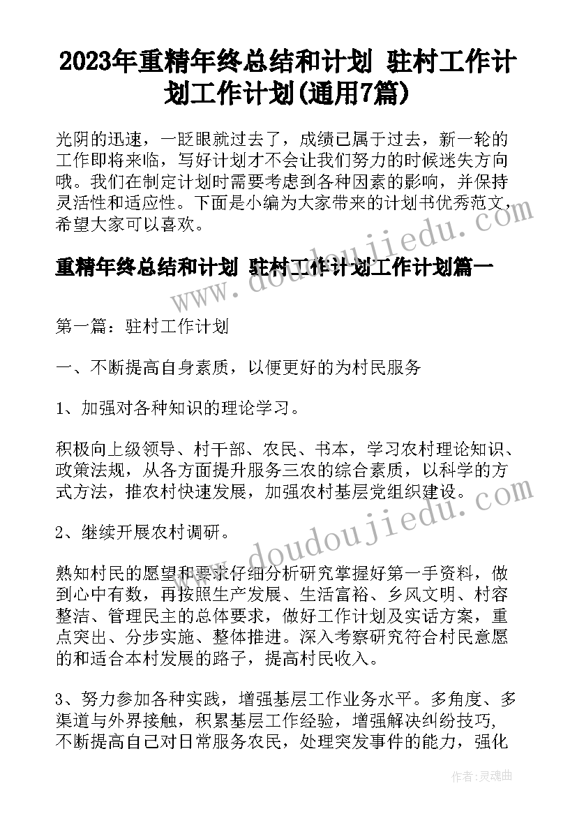 2023年重精年终总结和计划 驻村工作计划工作计划(通用7篇)