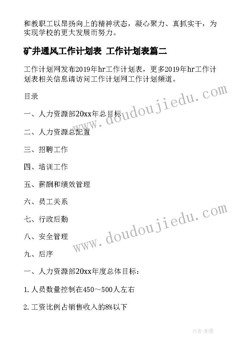 2023年矿井通风工作计划表 工作计划表(通用9篇)