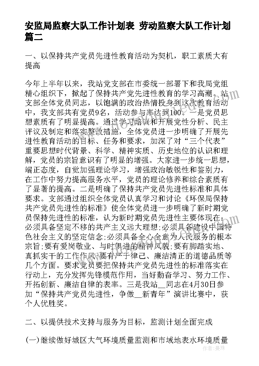 2023年安监局监察大队工作计划表 劳动监察大队工作计划(汇总5篇)