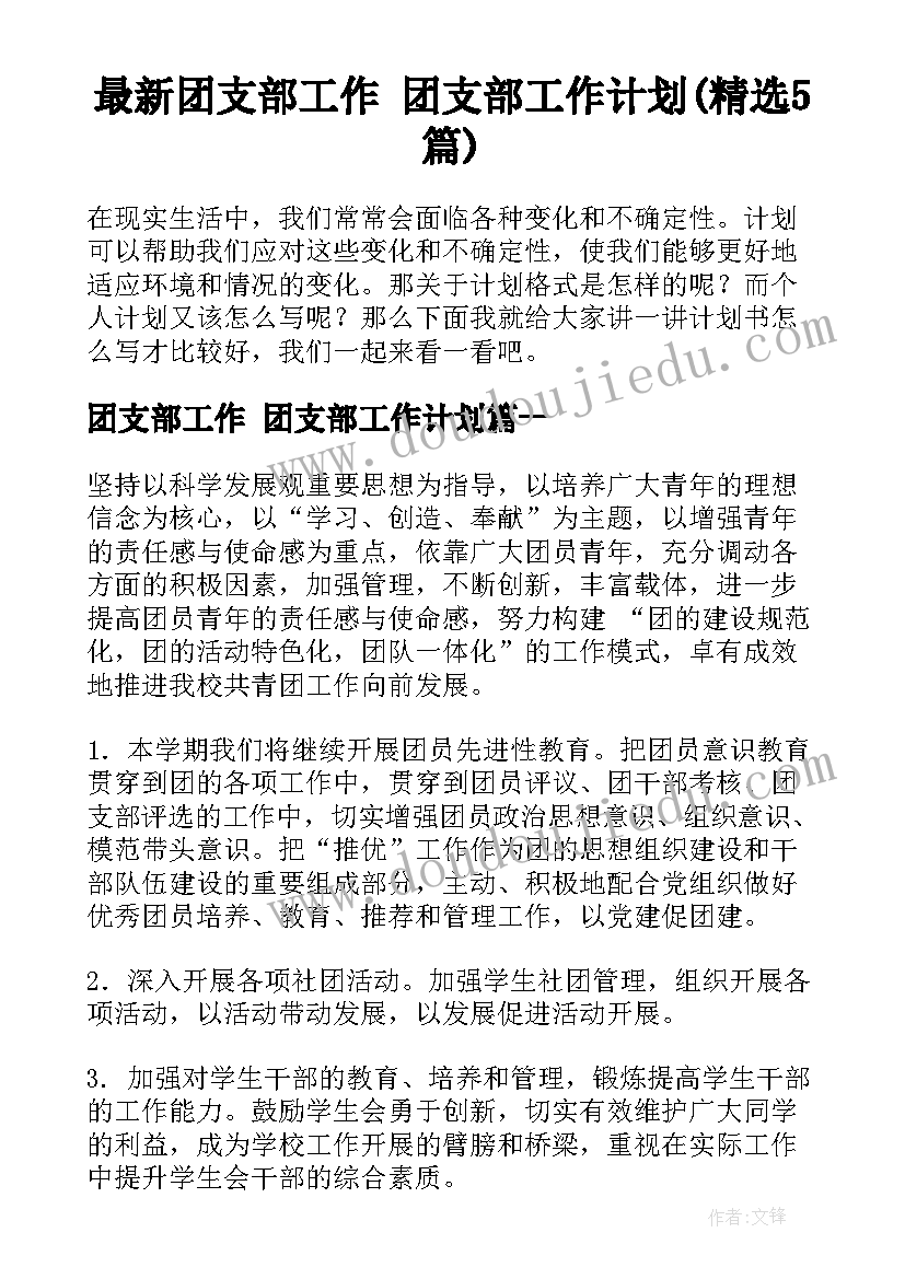 最新团支部工作 团支部工作计划(精选5篇)