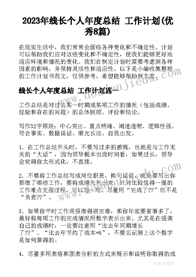 2023年线长个人年度总结 工作计划(优秀8篇)