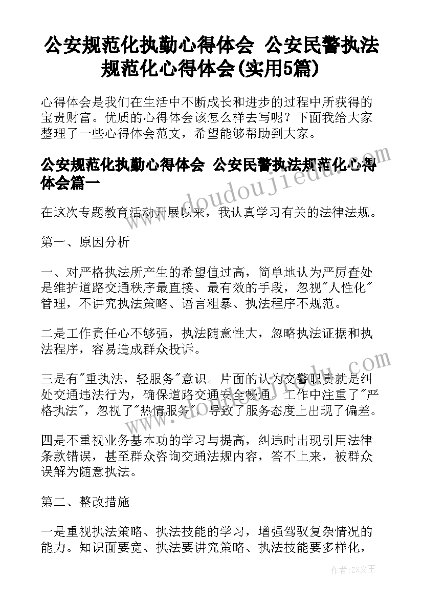 公安规范化执勤心得体会 公安民警执法规范化心得体会(实用5篇)