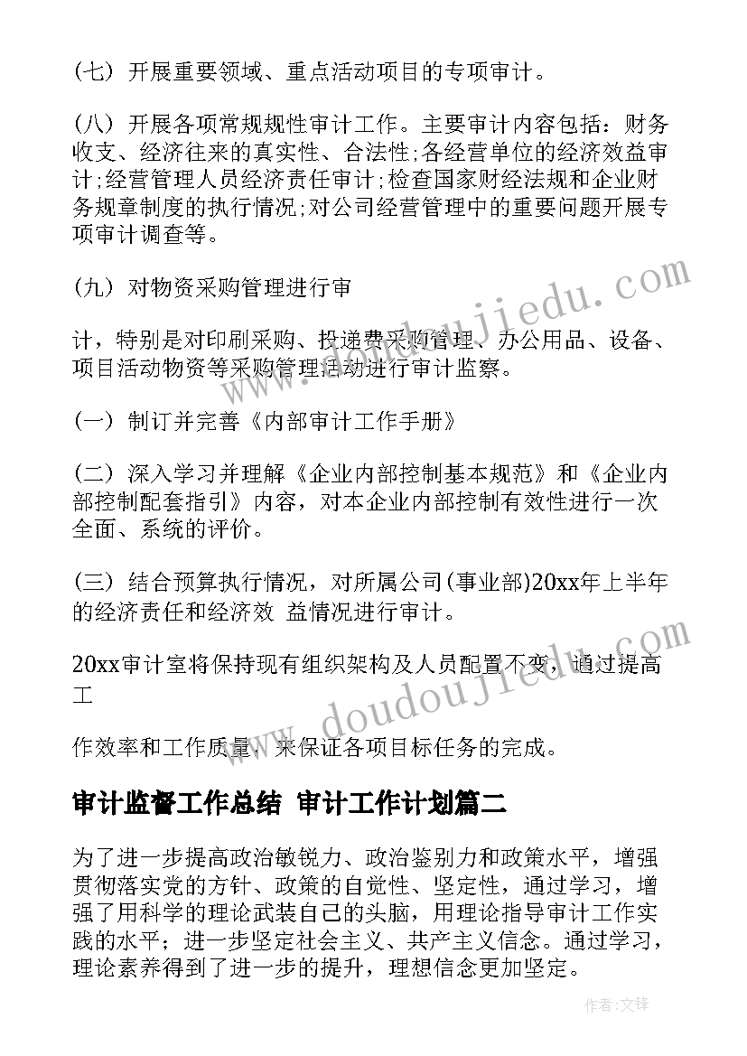 2023年审计监督工作总结 审计工作计划(大全5篇)