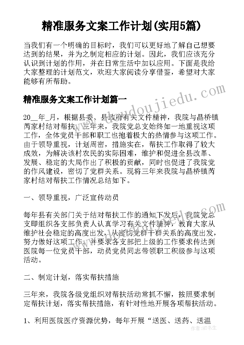 精准服务文案工作计划(实用5篇)