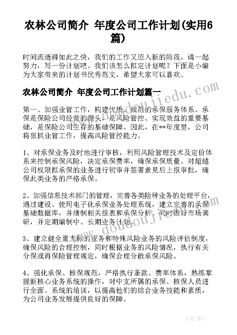 农林公司简介 年度公司工作计划(实用6篇)